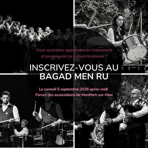 Vous souhaitez apprendre un instrument et promouvoir la culture bretonne ?

Inscrivez-vous au bagad Men Ru !

Le samedi 5 septembre 2026 après-midi le bagad sera présent au forum des associations de Montfort-sur-Meu dans la salle Jakez Jossé.