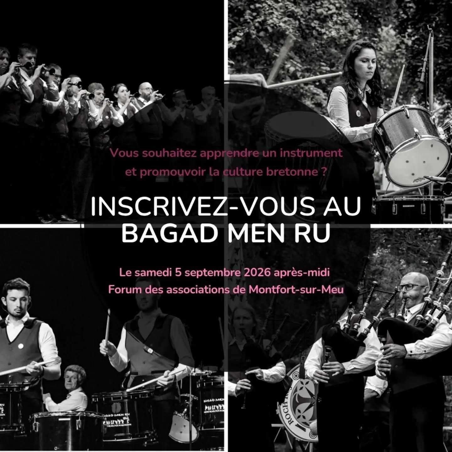 Vous souhaitez apprendre un instrument et promouvoir la culture bretonne ?

Inscrivez-vous au bagad Men Ru !

Le samedi 5 septembre 2026 après-midi le bagad sera présent au forum des associations de Montfort-sur-Meu dans la salle Jakez Jossé.