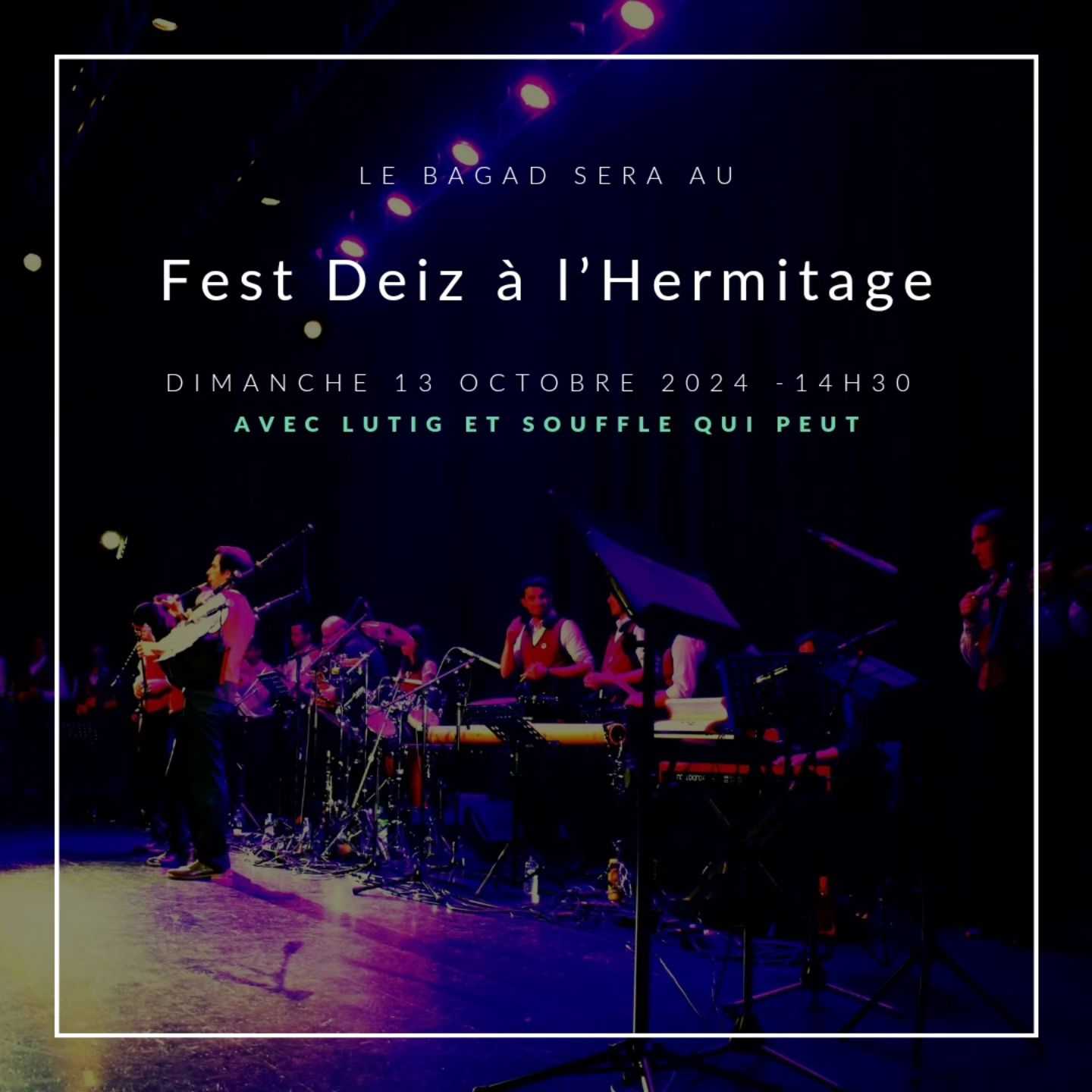 Le bagad sera présent au Fest Deiz de l'Hermitage ce dimanche 13 octobre. Il sera accompagné de @lutig_duo et de Souffle qui peut.
Le Fest Deiz commence à 14h30.